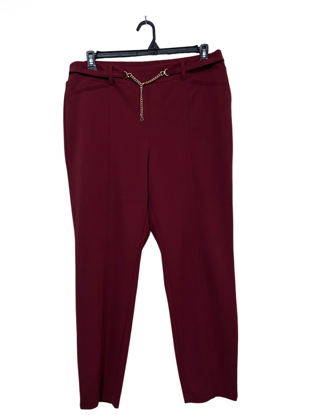 SOHO Apparel Women’s XL Burgundy Red Chain Accent Dress Pants Ankle Trousers